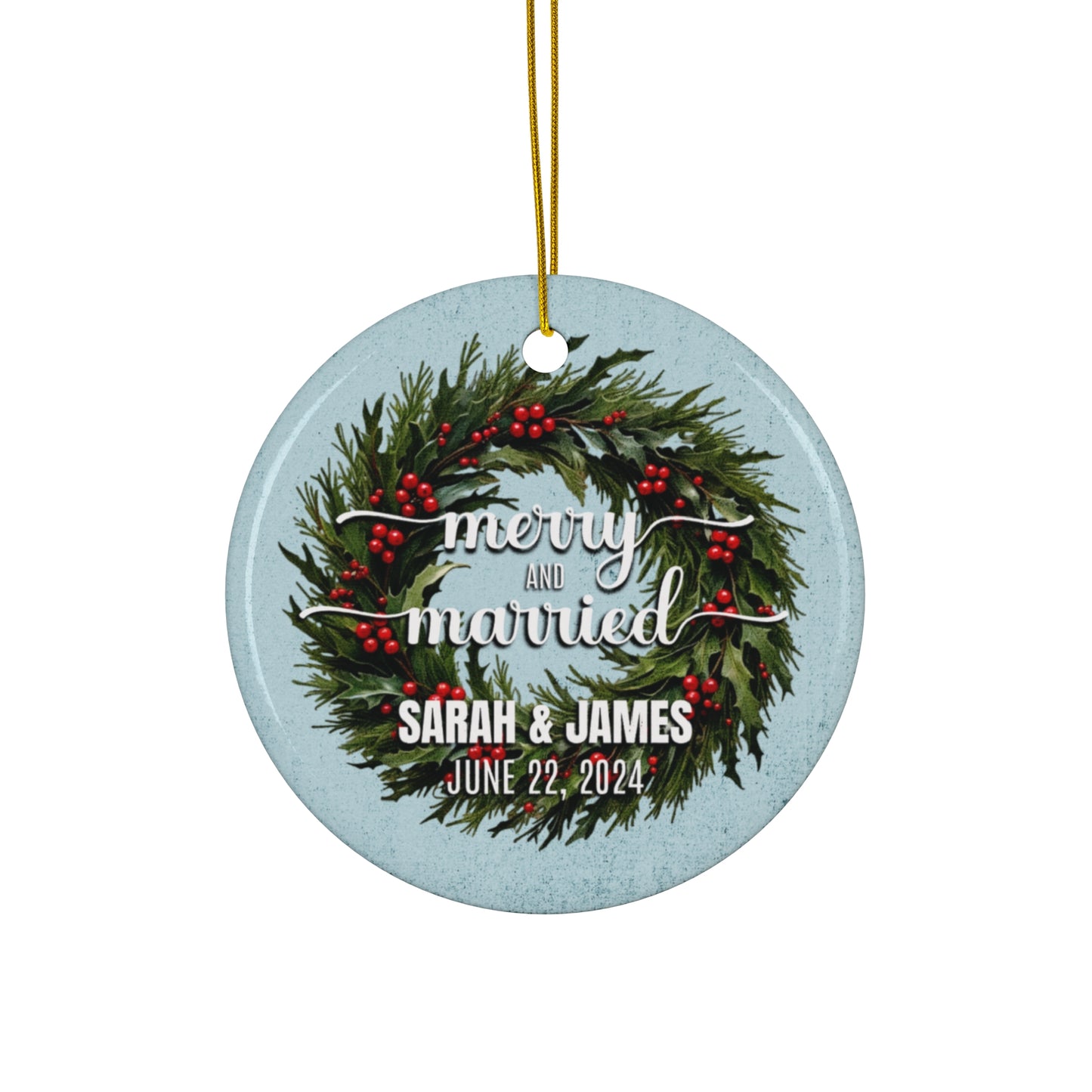 Merry & Married Ceramic Ornament Wreath