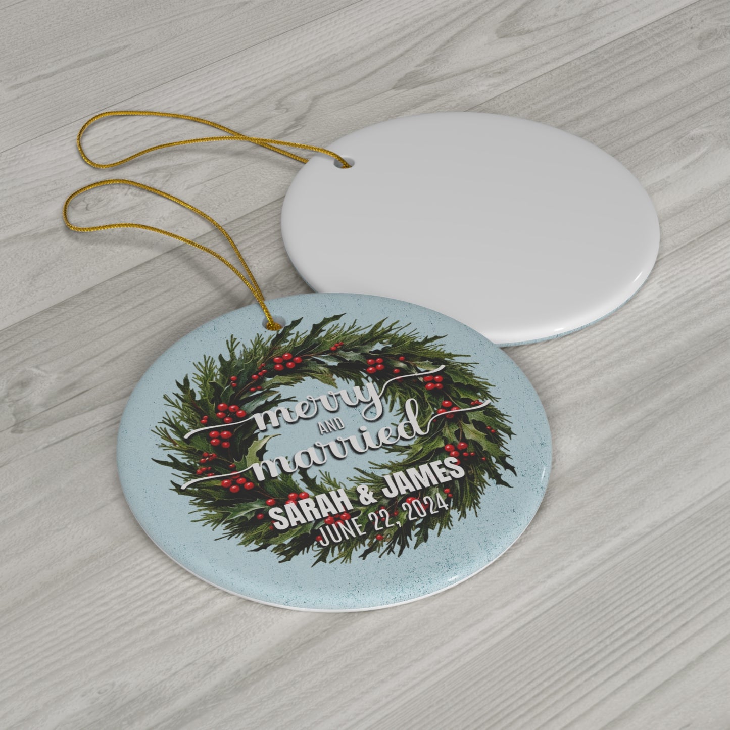 Merry & Married Ceramic Ornament Wreath