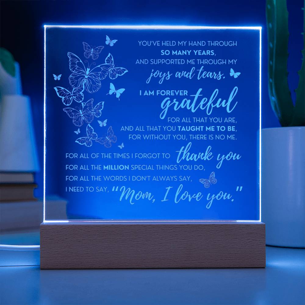 Through the Years Engraved Acrylic Butterfly Multi-color LED Plaque for Mother