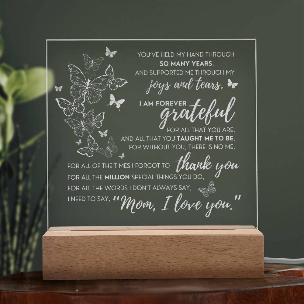 Through the Years Engraved Acrylic Butterfly Multi-color LED Plaque for Mother