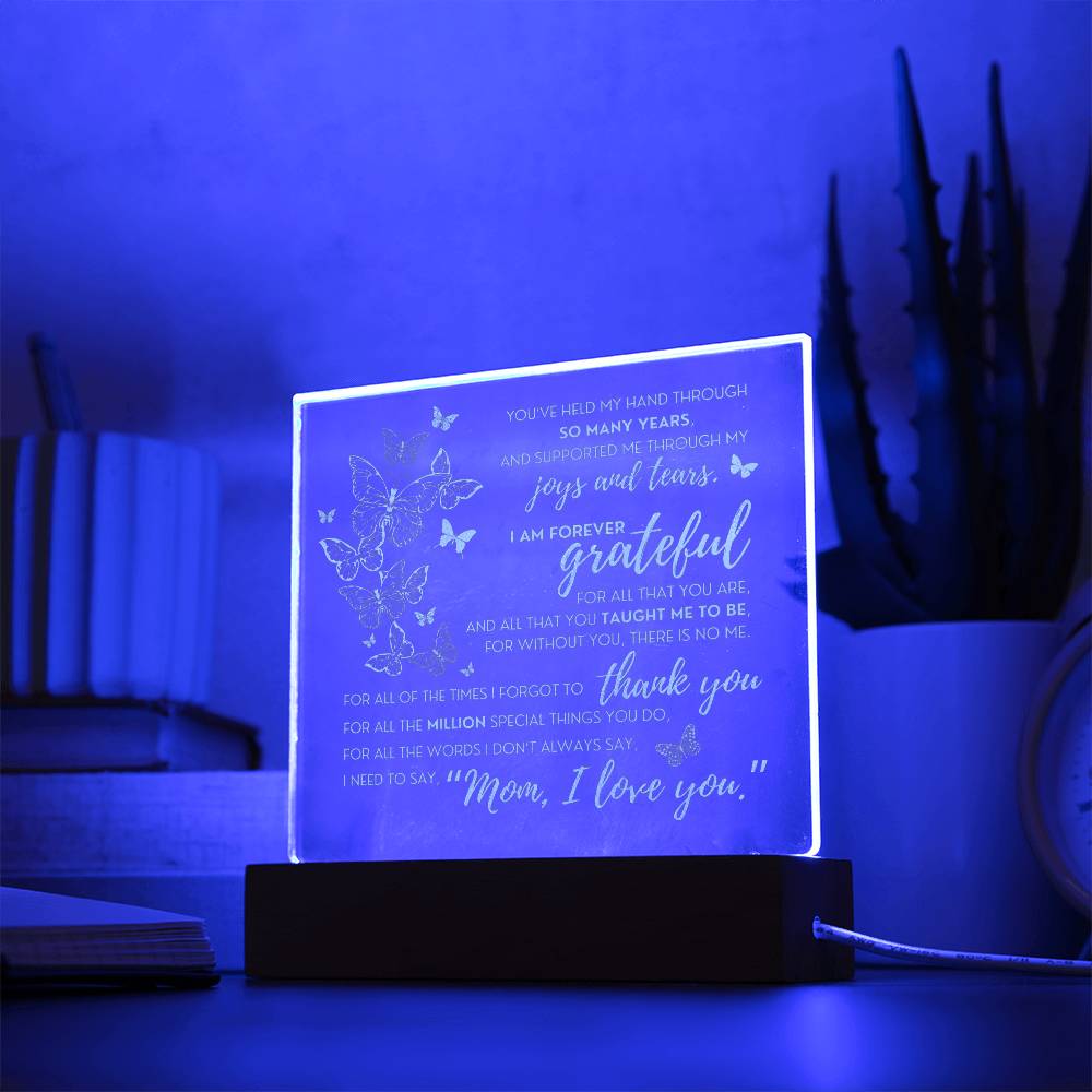 Through the Years Engraved Acrylic Butterfly Multi-color LED Plaque for Mother