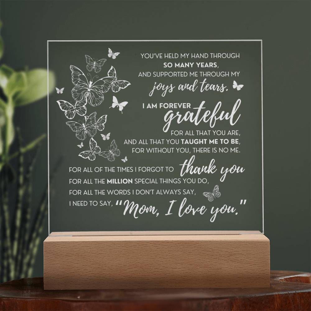 Through the Years Engraved Acrylic Butterfly Multi-color LED Plaque for Mother