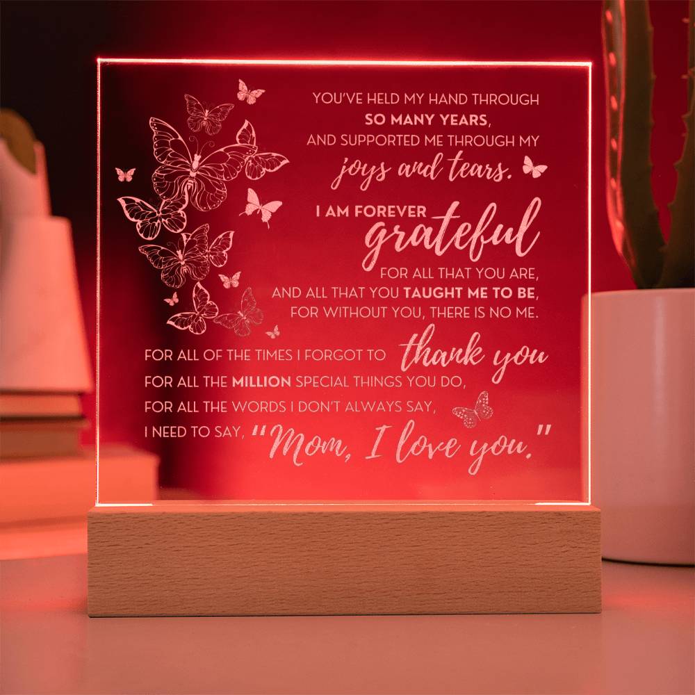 Through the Years Engraved Acrylic Butterfly Multi-color LED Plaque for Mother