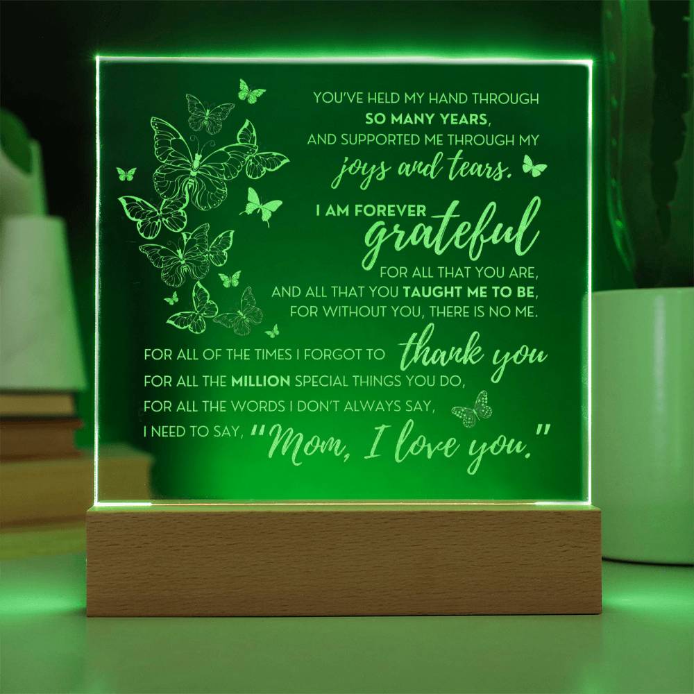 Through the Years Engraved Acrylic Butterfly Multi-color LED Plaque for Mother
