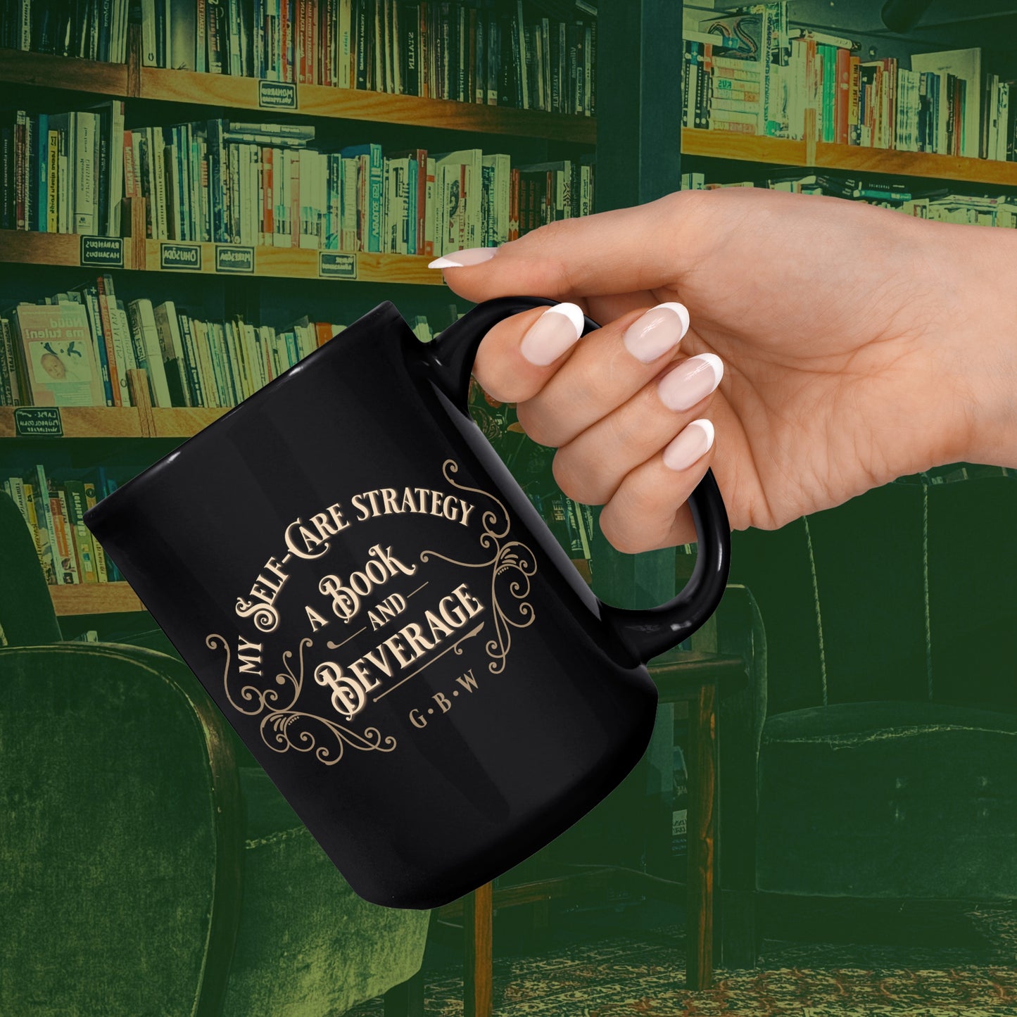 GBW Book Lovers Self-Care Mug 15 oz Black