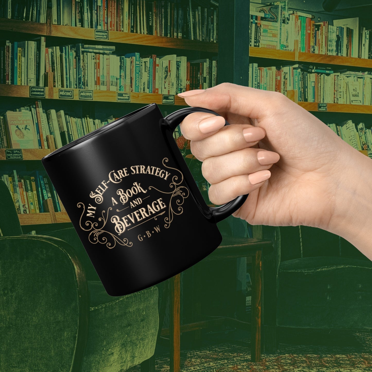 GBW Book Lovers Self Care Mug 11oz Black